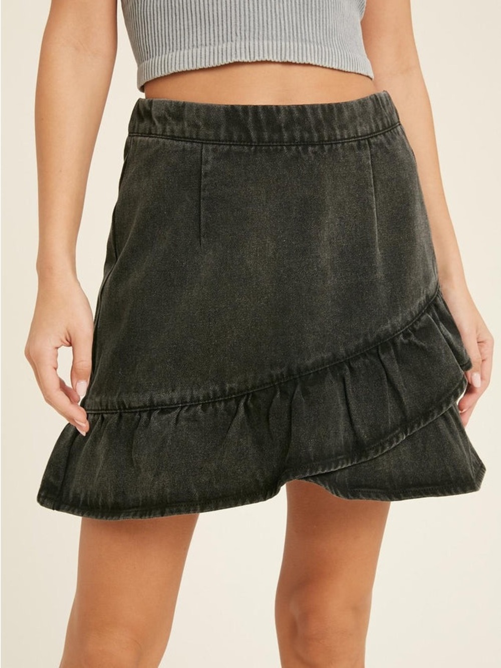 Wishlist Washed Black Asymmetrical Ruffle Mini Western Coquette Skirt Size Large